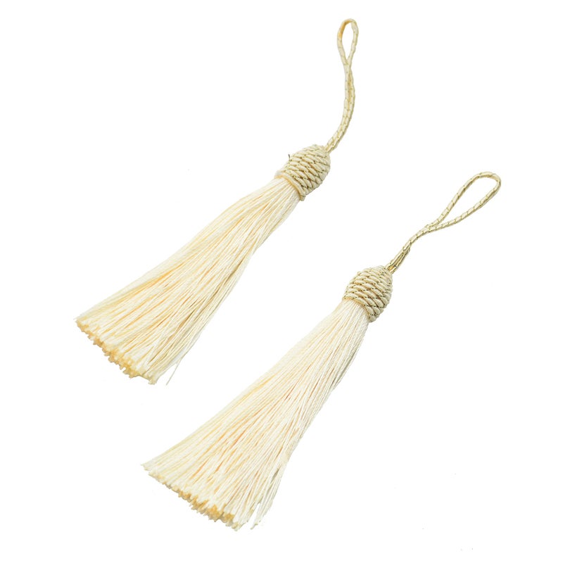 Makhry 20pcs 15.5cm/6 Inch Silky Floss Bookmark Tassels with 2-Inch Cord Loop and Small Chinese Knot for Jewelry Making  Souvenir  Bookmarks  DIY Craft Accessory (Beige) - Image 1